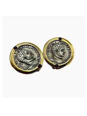Vintage Carolee Gold Tone Designer Roman Coin Clip Earrings
